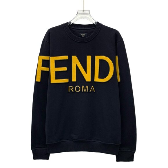 J18545 Fendi black logo letter embroidery cotton round neck long sleeve sweatshi - Picture 1 of 7
